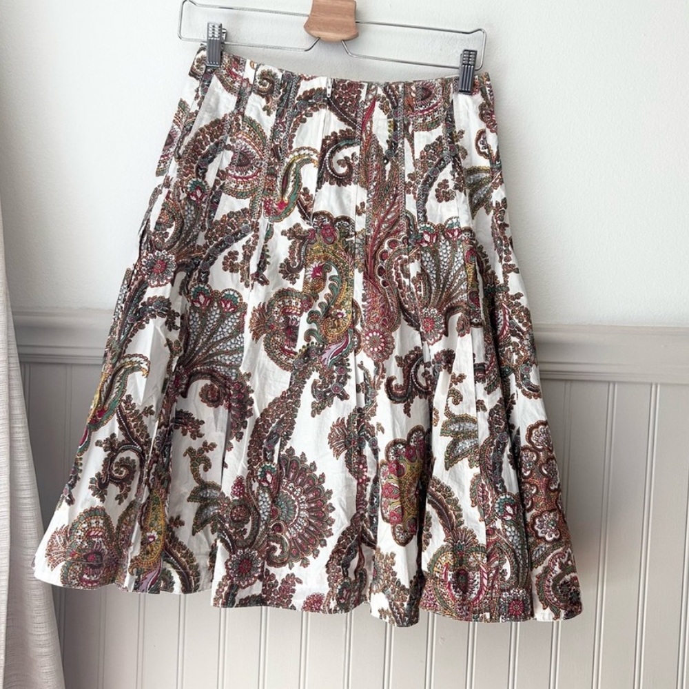 CAbi Paisley Print Midi Skirt - White and Brown size 0 - Picture 6 of 7